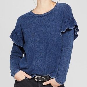 NWT Universal Thread Indigo Blue Ruffle Sleeve Top